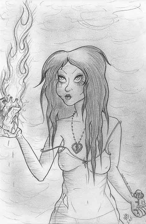 "Locked Heart" drawn by Michele Witchipoo, February 2013. Pencil sketch. 
