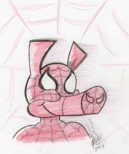 Spiderham. Sketch done by Michele Witchipoo, May 29th 2014 in colored pencil. Spiderham was a character from Marvel comics. 