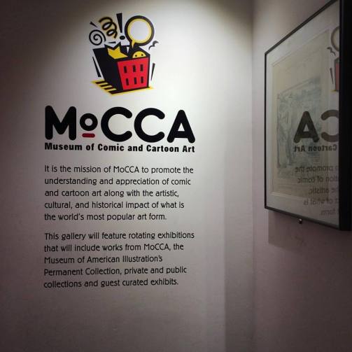Inside The Society of Illustrators, explaining MoCCA.